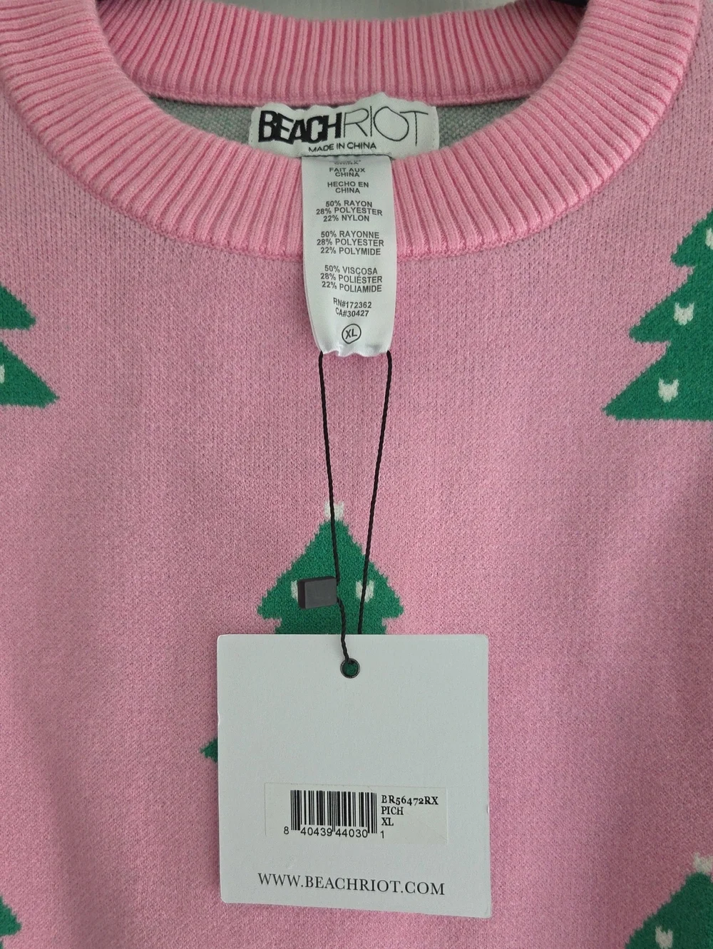 NWT Beach Riot Callie Sweater Pink Christmas Trees size XL